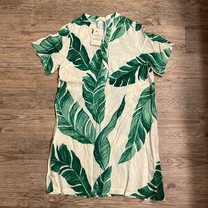 H&M Green Leaf Tropical Print Dress Size XS
